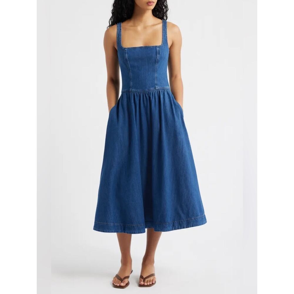 Reformation Janu Denim Midi Dress 10 - Picture 2 of 8